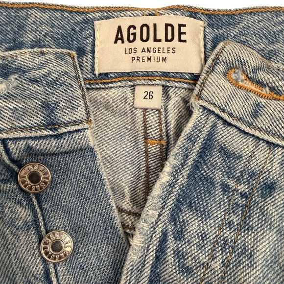 Agolde Faded Blue Ripped Jean Shorts - Picture 6 of 9